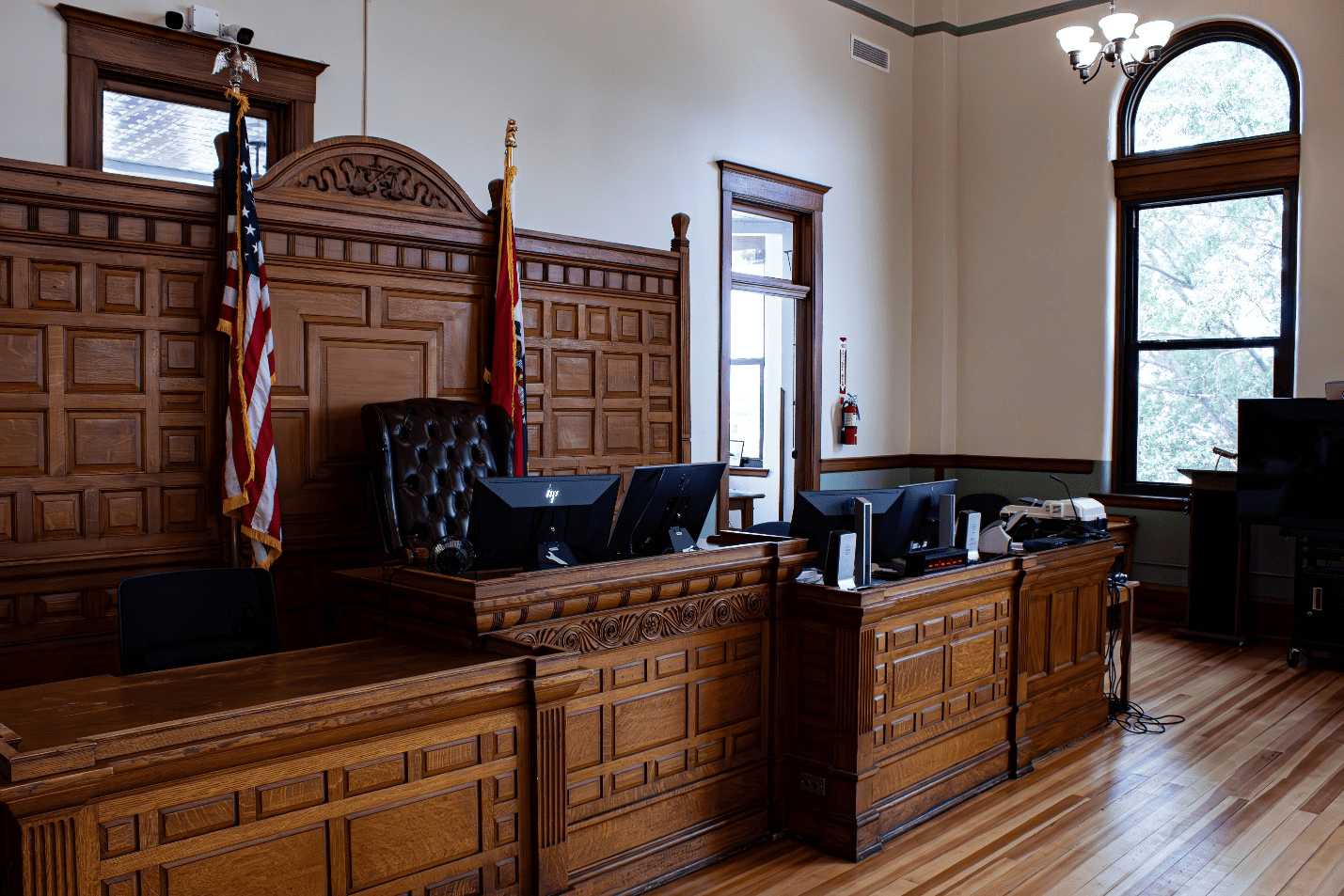 courtroom with american flag