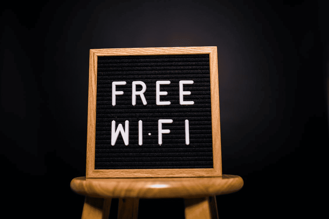 A sign at a cafe saying "Free WiFi."