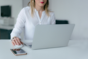 A woman working on a laptop