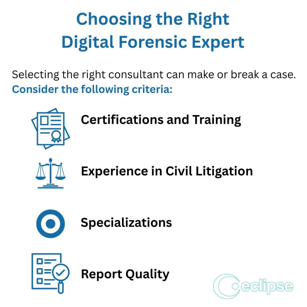 A graph showing how to choose a digital forensic expert 