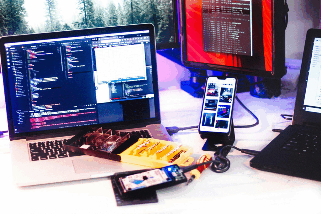 multiple devices set up on a table