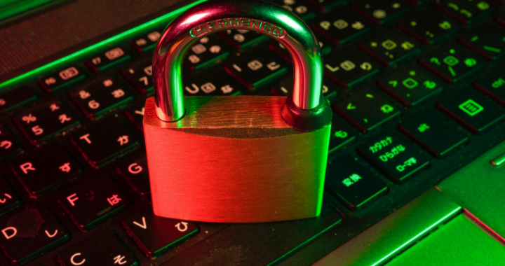 A padlock on a laptop keyboard
